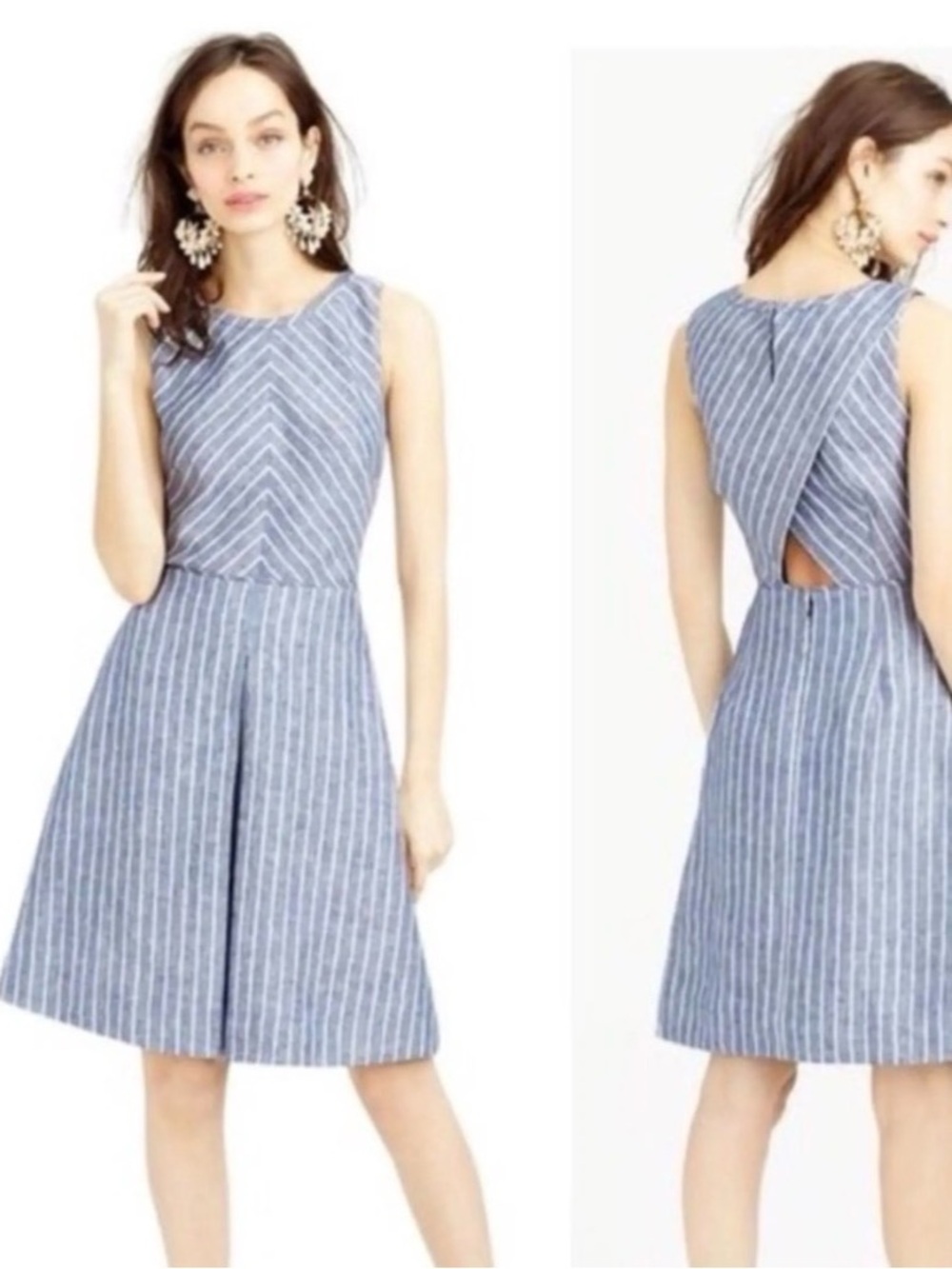 LOFT Chevron Chambray Blue and White Striped Midi Dress
